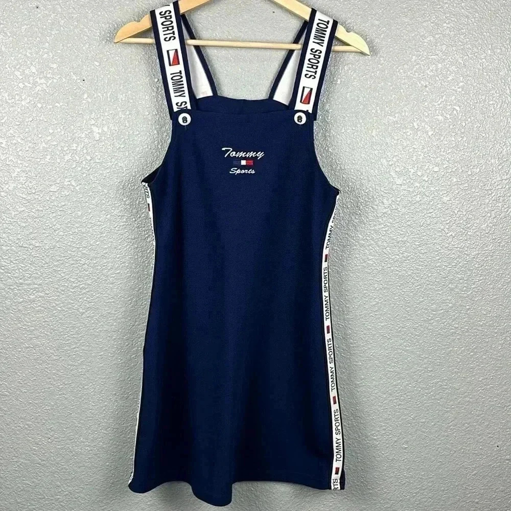 VINTAGE 80's Tommy Sports Hilfiger Dress with Straps Embroidered Logo Stretch
